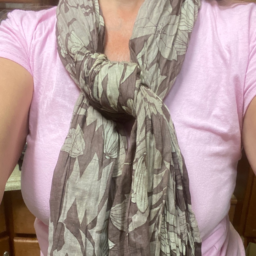 Boho Floral Print Brown and Cream Scarf